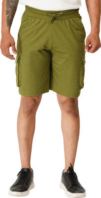 Ecolove Solid Men Green Cargo Shorts