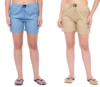 FLAMBOYANT Printed Women Blue, Yellow Regular Shorts