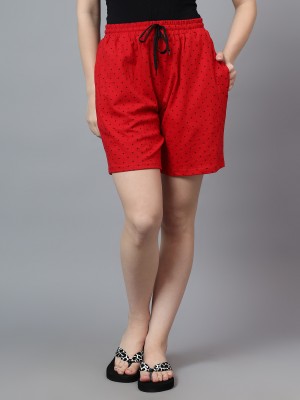 DIAZ Graphic Print Women Red Basic Shorts