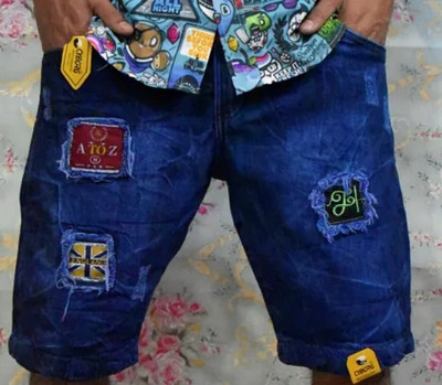 RCS Printed Men Denim Blue Denim Shorts