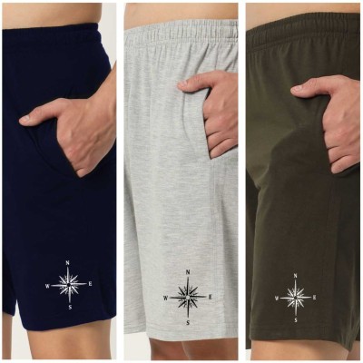 UJN Graphic Print Men Dark Blue, Grey, Green Basic Shorts, Regular Shorts, Bermuda Shorts