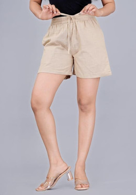 Chandraauto Solid Women Beige Regular Shorts