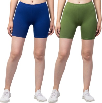 Apraa Solid Women Dark Blue, Dark Green Regular Shorts