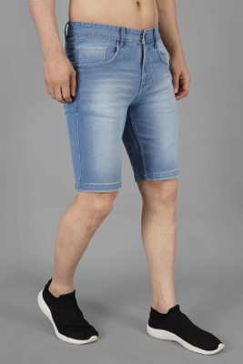 MARSH HAWK Solid Men Light Blue Denim Shorts