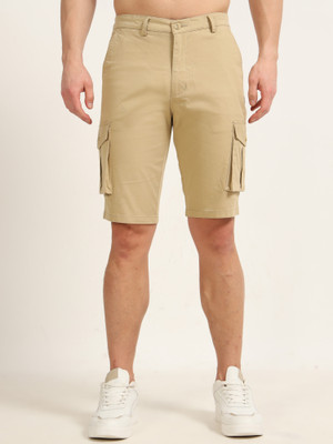 Bushirt Solid Men Reversible Beige Cargo Shorts