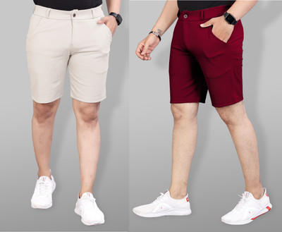 INDICLUB Solid Men Beige, Maroon Sports Shorts