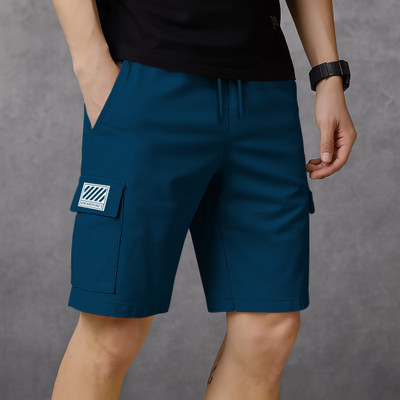 BEING WANTED Solid Men Blue Cargo Shorts