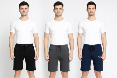 MAANU Solid Men Black, Dark Grey, Dark Blue Regular Shorts