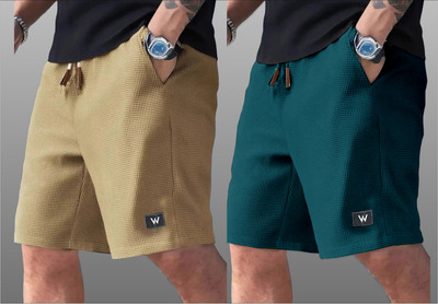 WeReKo Self Design Men Khaki, Dark Green Regular Shorts