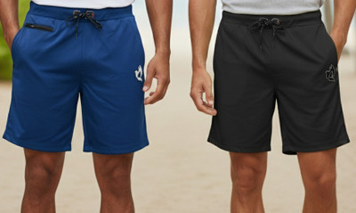 Avyana Solid Men Light Blue, Black Basic Shorts, Regular Shorts, Bermuda Shorts