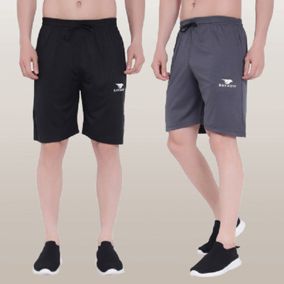 skyrow Printed Men Black, Grey Regular Shorts
