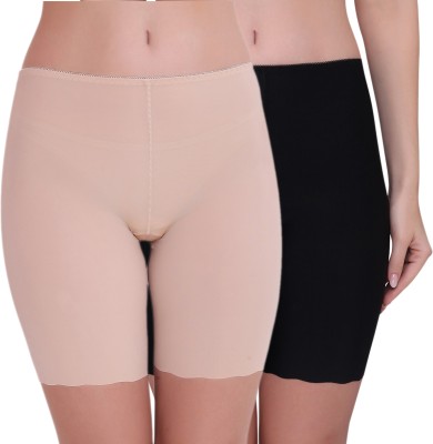 CURVYKNOT Solid Women Black, Beige Cycling Shorts