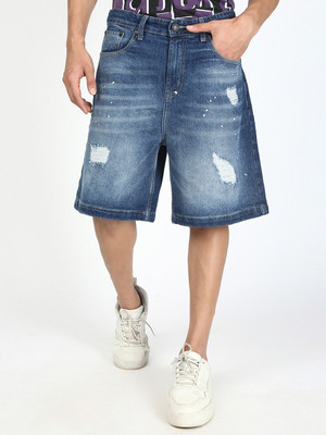Bene Kleed Distressed Men Blue Denim Shorts
