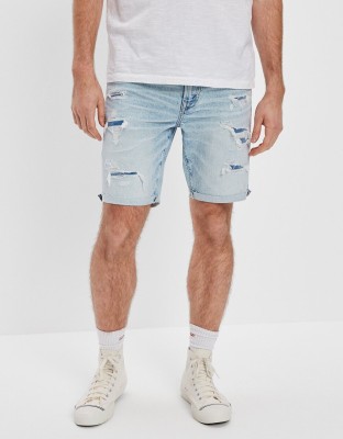 American Eagle Solid Men Blue Denim Shorts