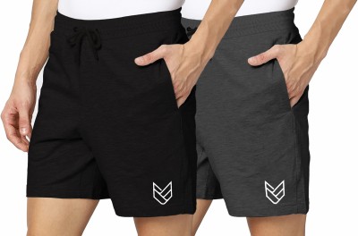 TRIPR Solid, Printed Men Black, Dark Grey Regular Shorts