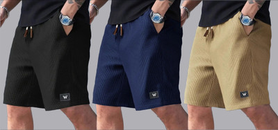 VINTHON Self Design Men Black, Dark Blue, Khaki Regular Shorts