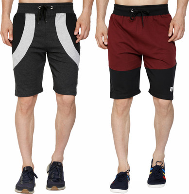 GYRFALCON Self Design Men Dark Grey, Maroon Regular Shorts