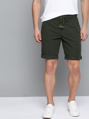 Mast & Harbour Solid Men Green Regular Shorts