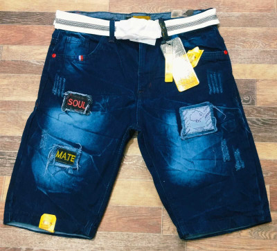 Hyooooo Solid Men Denim Blue Cargo Shorts