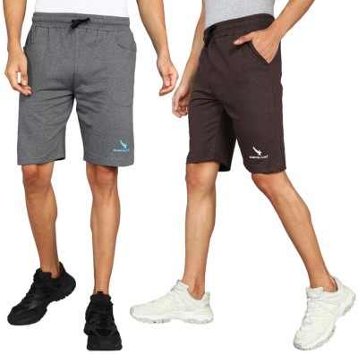 GYRFALCON Self Design Men Grey, Brown Regular Shorts