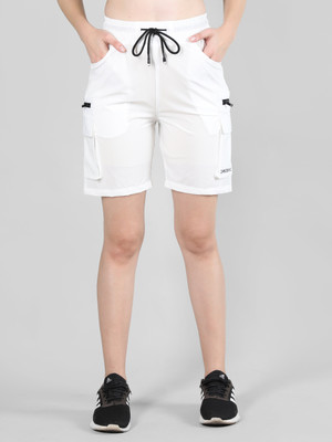 CHKOKKO Solid Women White Cargo Shorts