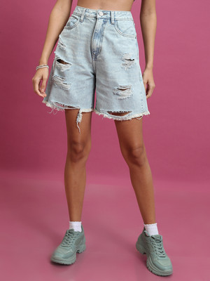 Tokyo Talkies Solid Women Light Blue Denim Shorts
