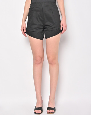 I Saw It First Solid Women Black Casual Shorts