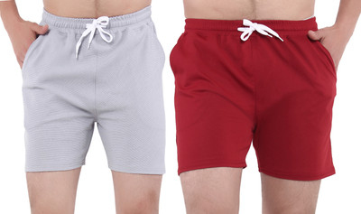 GTwo Solid Men Grey, Maroon Basic Shorts