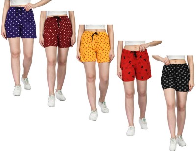 IndiWeaves Printed Women Purple, Red, Dark Grey Regular Shorts