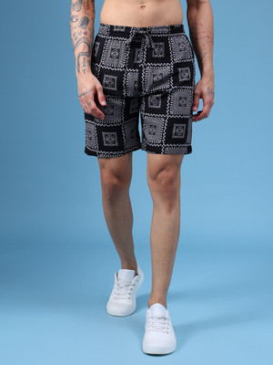 LIMEROAD Printed Men Black Regular Shorts
