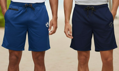 Avyana Solid Men Light Blue, Dark Blue Running Shorts, Regular Shorts, Basic Shorts