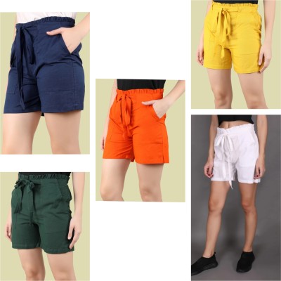 SEZNILA Solid Women Reversible Orange, Green, White, Blue, Yellow Regular Shorts