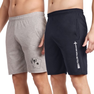 Stroove Solid Men Grey, Blue Regular Shorts, Bermuda Shorts, Running Shorts, Night Shorts