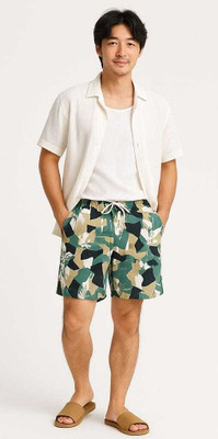 Aadhya designers Geometric Print Men Green Regular Shorts