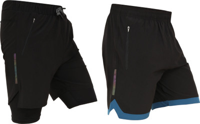 NINQ Solid Men Black Gym Shorts, Sports Shorts, Cycling Shorts, Running Shorts