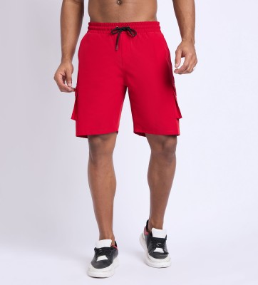 EDRIO Solid Men Red Casual Shorts