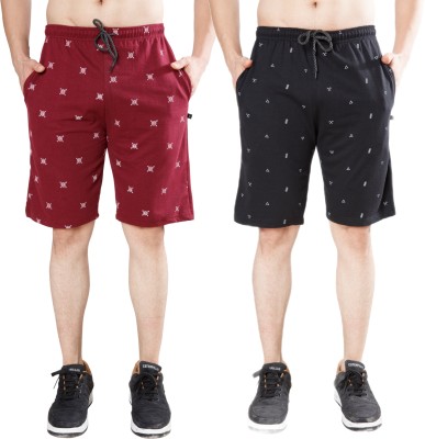 WILD CAMO Printed Men Maroon, Black Regular Shorts