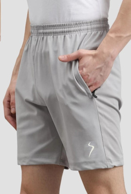 XZEEZZ Solid Men Silver Running Shorts