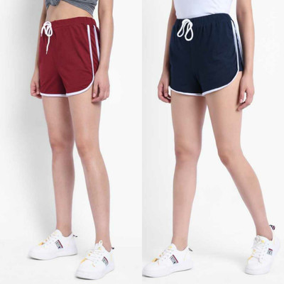 vivient Solid, Striped Women Multicolor Regular Shorts