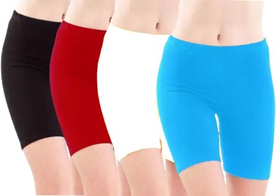 GlobyCraft Solid Women Black, Red, White, Light Blue Regular Shorts