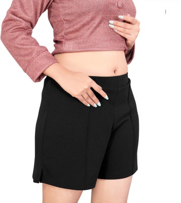 shloky Solid Women Black Casual Shorts