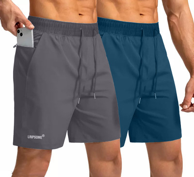 Lripsome Solid Men Grey, Blue Regular Shorts
