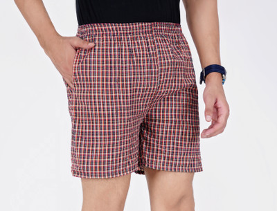 Misha Checkered Men Maroon Boxer Shorts