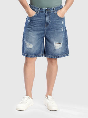 Bene Kleed Distressed Men Blue Denim Shorts