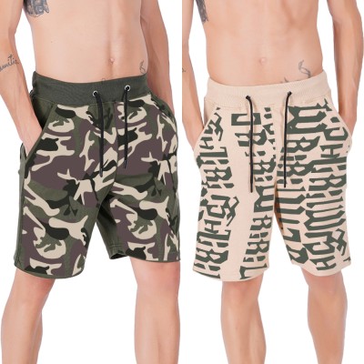 HOTFITS Solid Men Green, Beige Basic Shorts