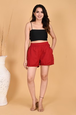 skytick Solid Women Red Regular Shorts