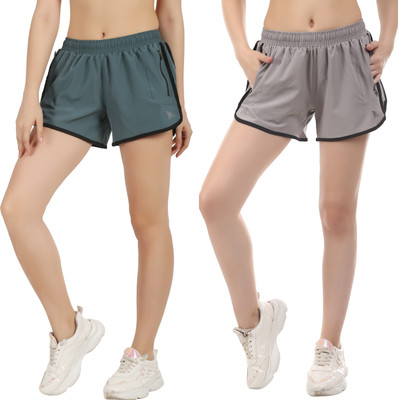 NAVYFIT Solid Women Light Green, Grey Gym Shorts, Running Shorts, Cycling Shorts, Sports Shorts