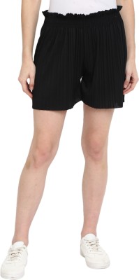 V-MART Solid Women Black, Black Regular Shorts