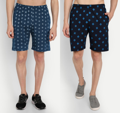 Zeffit Printed Men Blue, Dark Blue Bermuda Shorts