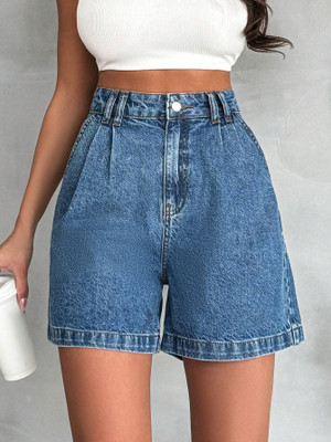 Dolsia Solid Women Denim Blue Denim Shorts